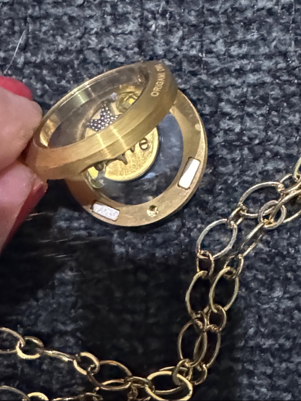 Bright Gold-Tone Necklace with Yellow Crystal Locket and Charm Tags - Picture 3 of 3